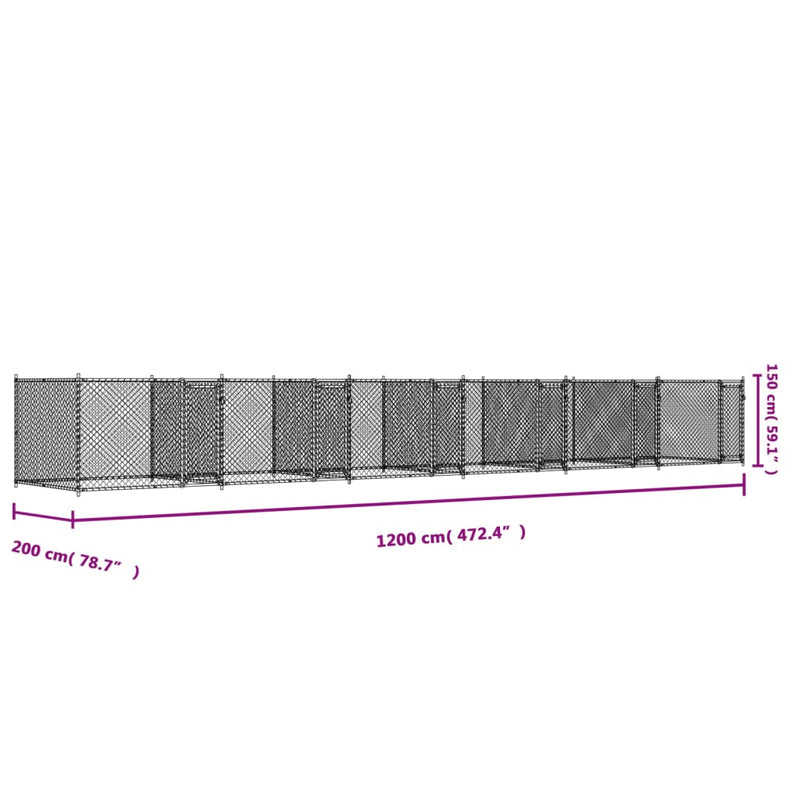 vidaXL Dog Cage with Doors Grey 12x2x1.5 m Galvanised Steel