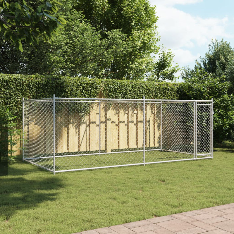 vidaXL Dog Cage with Door Grey 4x2x1.5 m Galvanised Steel