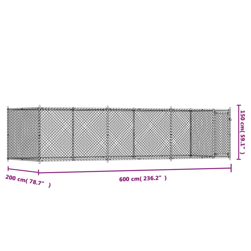 vidaXL Dog Cage with Door Grey 6x2x1.5 m Galvanised Steel