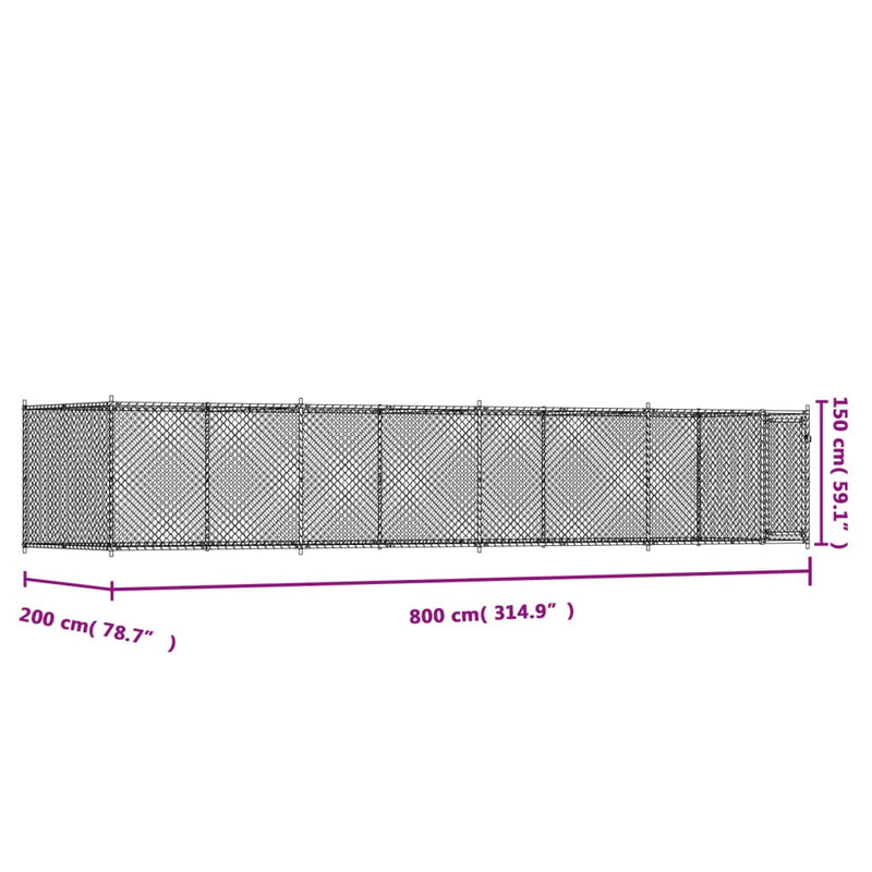 vidaXL Dog Cage with Door Grey 8x2x1.5 m Galvanised Steel