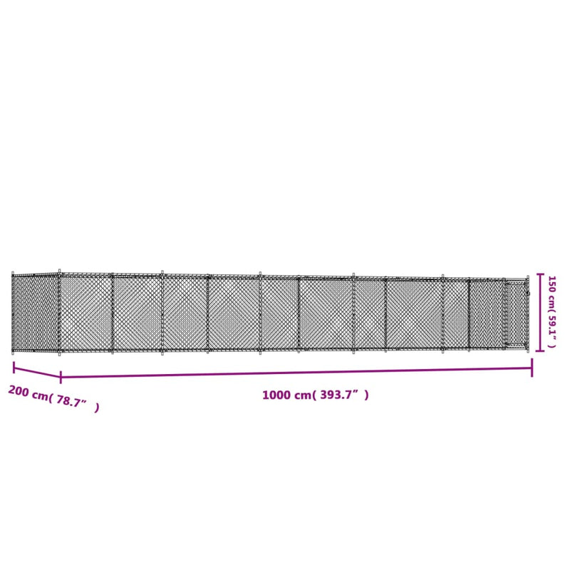 vidaXL Dog Cage with Door Grey 10x2x1.5 m Galvanised Steel