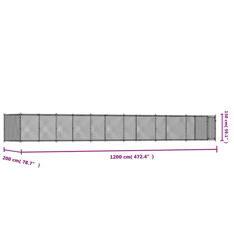 vidaXL Dog Cage with Door Grey 12x2x1.5 m Galvanised Steel