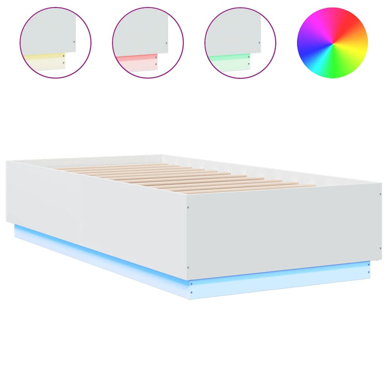 vidaXL Bed Frame with LED without Mattress White 90x190 cm