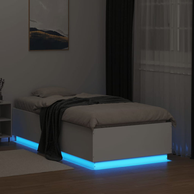 vidaXL Bed Frame with LED without Mattress White 90x190 cm