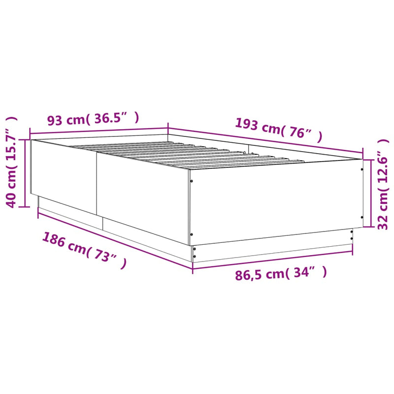 Bed Frame Black 90x190 cm Engineered Wood