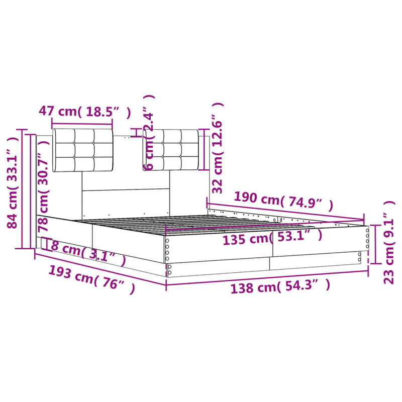 Bed Frame with Headboard White 135x190 cm Engineered Wood