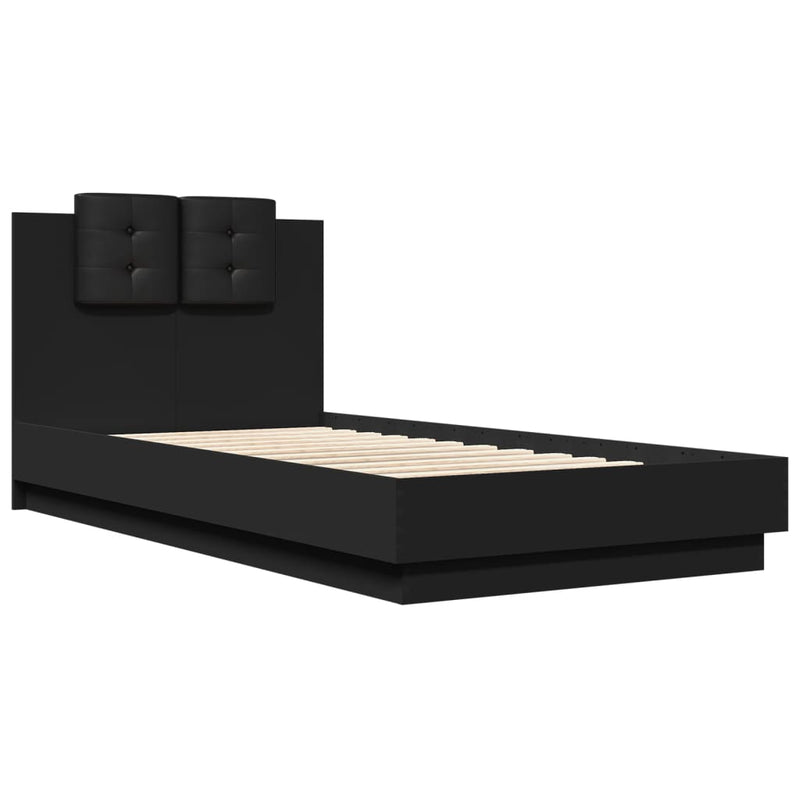 Bed Frame with Headboard Black 90x190 cm Engineered Wood