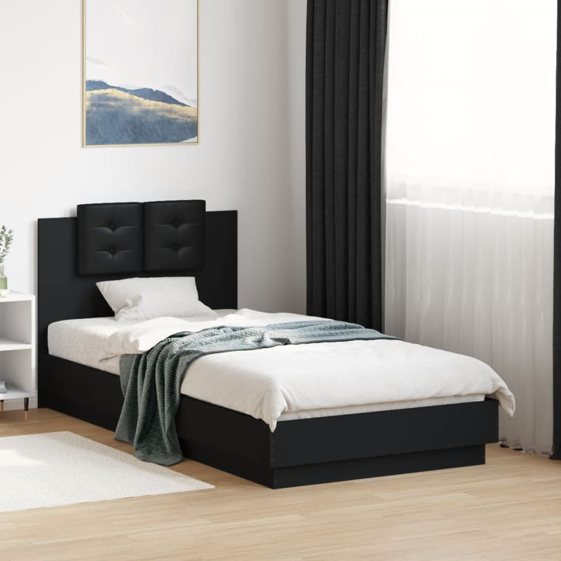 Bed Frame with Headboard Black 90x190 cm Engineered Wood