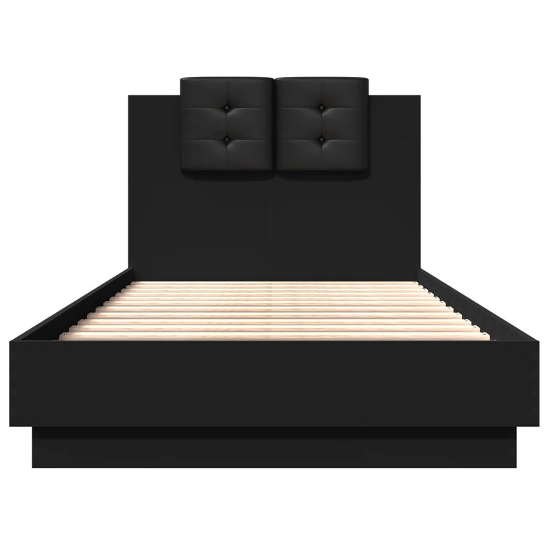 Bed Frame with Headboard Black 90x190 cm Engineered Wood