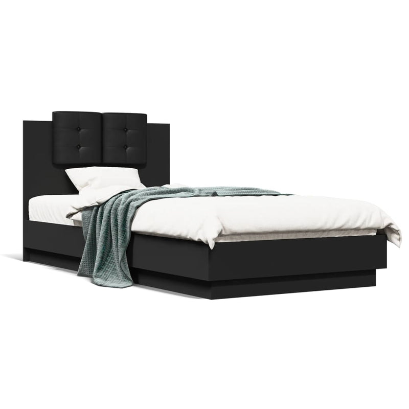 Bed Frame with Headboard Black 90x190 cm Engineered Wood