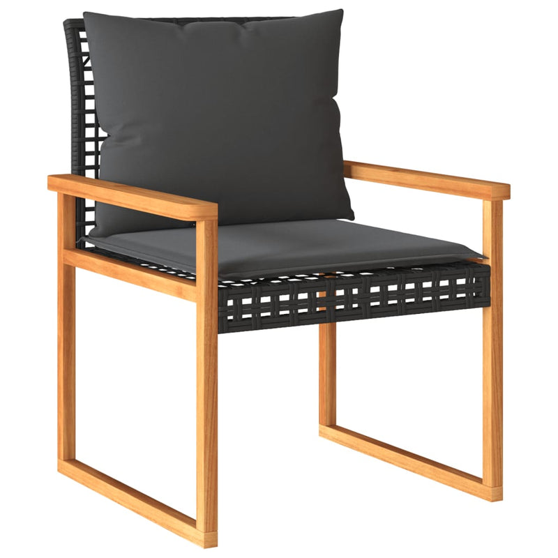 vidaXL 3 Piece Bistro Set with Cushions Black Poly Rattan Acacia Wood
