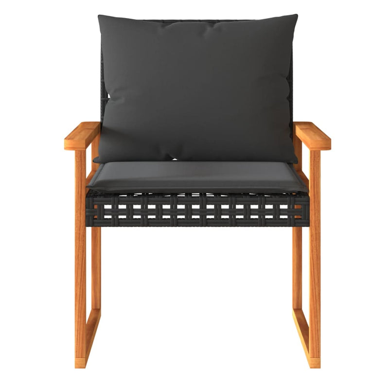 vidaXL 3 Piece Bistro Set with Cushions Black Poly Rattan Acacia Wood