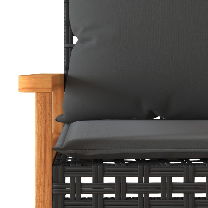 vidaXL 3 Piece Bistro Set with Cushions Black Poly Rattan Acacia Wood