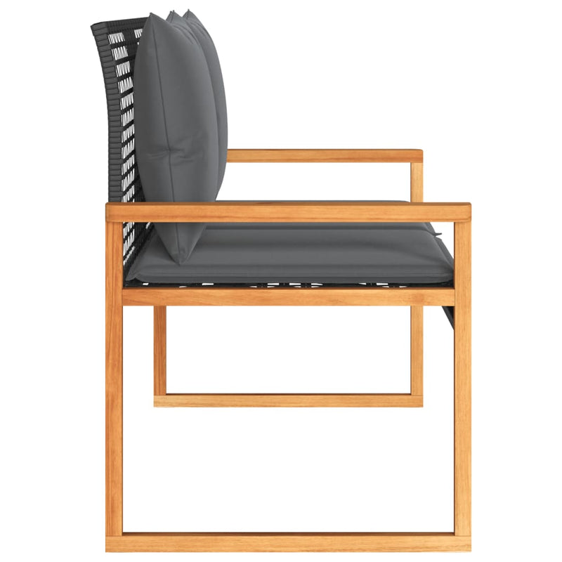 vidaXL Garden Bench with Cushion Black Poly Rattan Acacia Wood