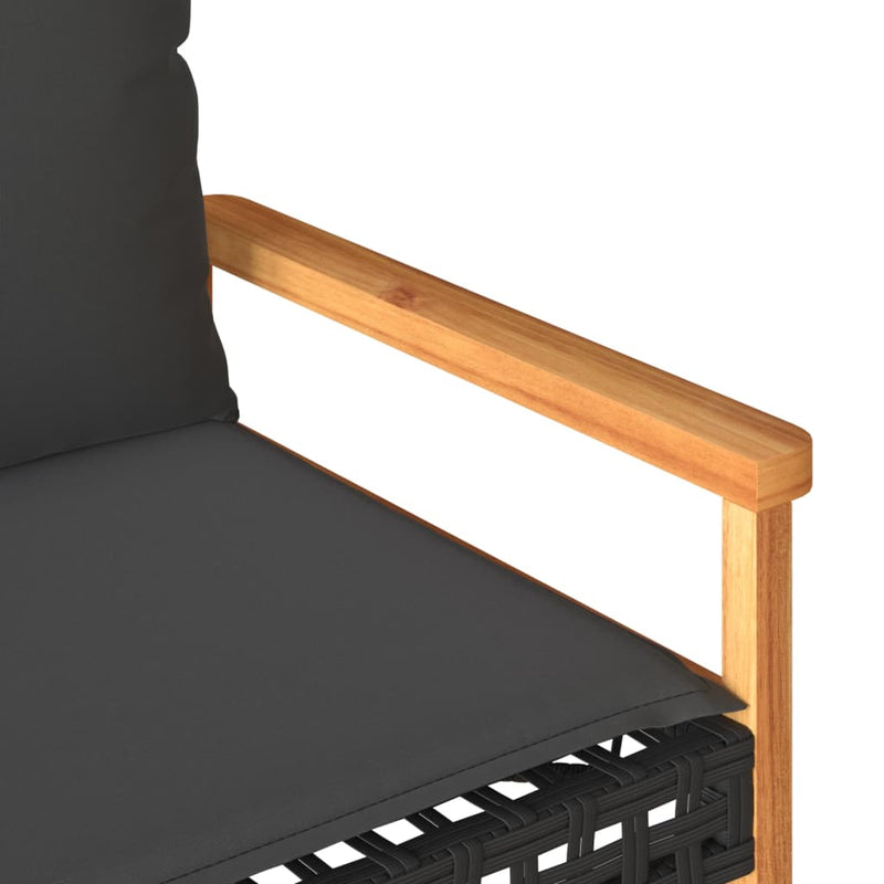 vidaXL Garden Bench with Cushion Black Poly Rattan Acacia Wood