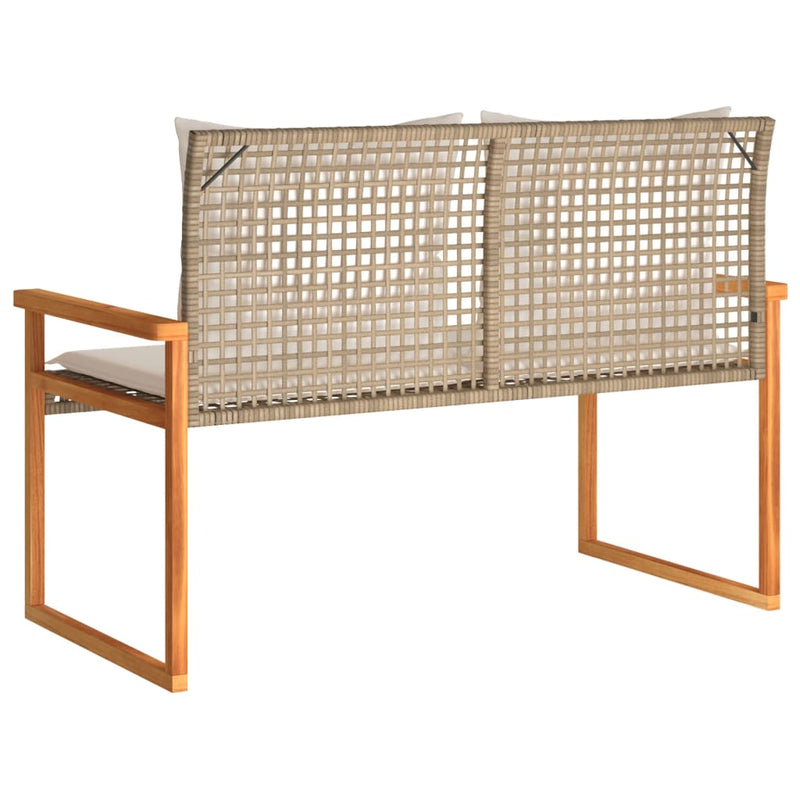 vidaXL Garden Bench with Cushion Mix Beige Poly Rattan Acacia Wood
