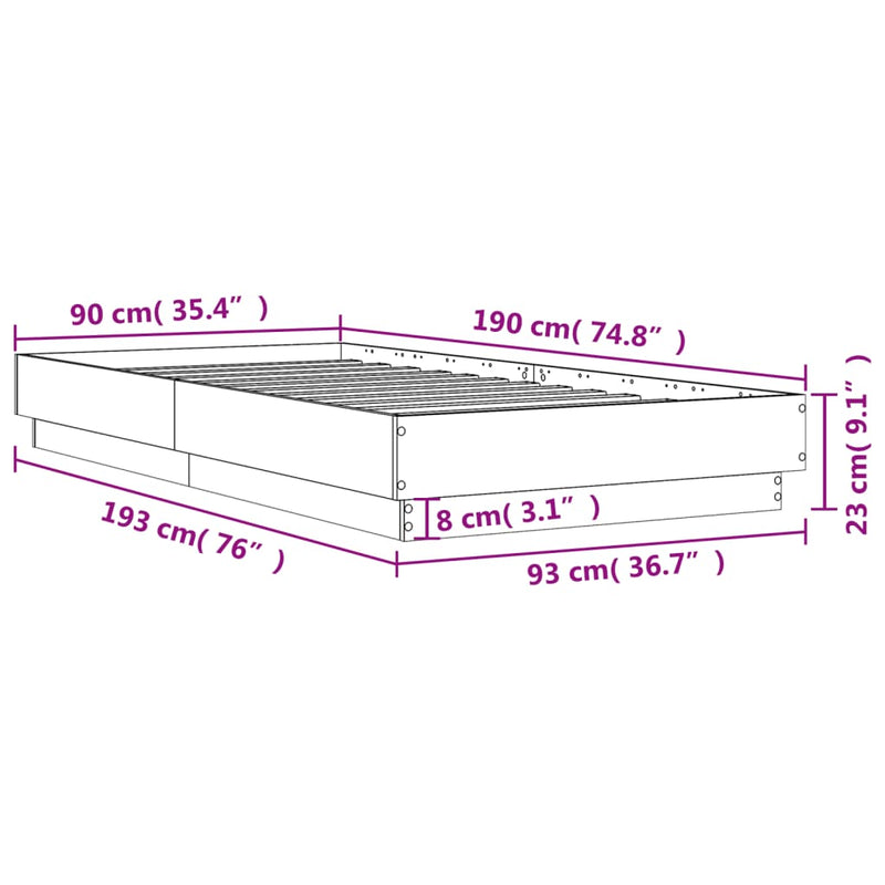 vidaXL Bed Frame without Mattress Sonoma Oak 90x190 cm Engineered Wood