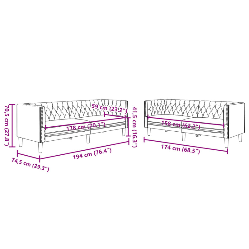 vidaXL 2 Piece Chesterfield Sofa Set Black Faux Leather
