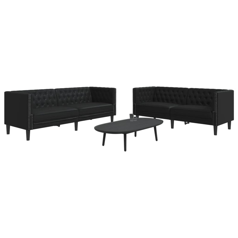 vidaXL 2 Piece Chesterfield Sofa Set Black Faux Leather