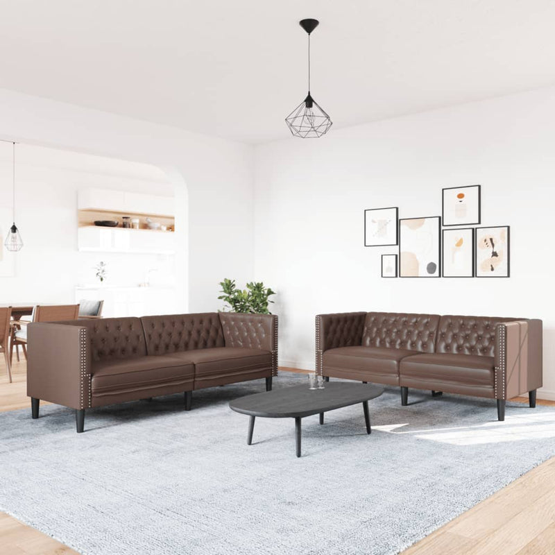 vidaXL 2 Piece Chesterfield Sofa Set Brown Faux Leather