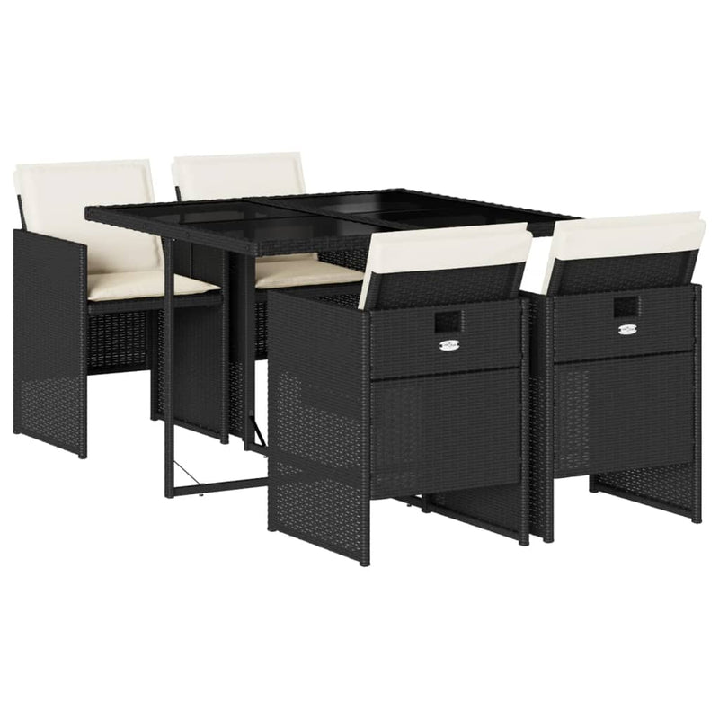 vidaXL 5 Piece Garden Dining Set with Cushions Black Poly Rattan