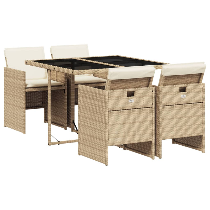 vidaXL 5 Piece Garden Dining Set with Cushions Beige Poly Rattan