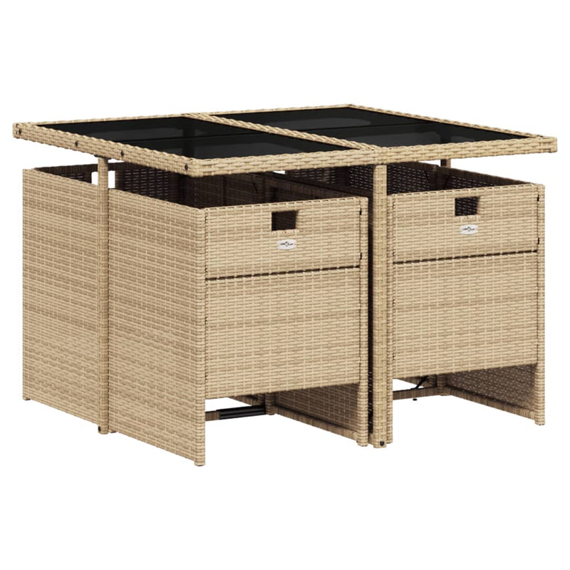vidaXL 5 Piece Garden Dining Set with Cushions Beige Poly Rattan