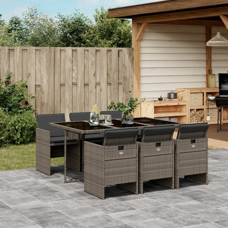 vidaXL 7 Piece Garden Dining Set with Cushions Grey Poly Rattan