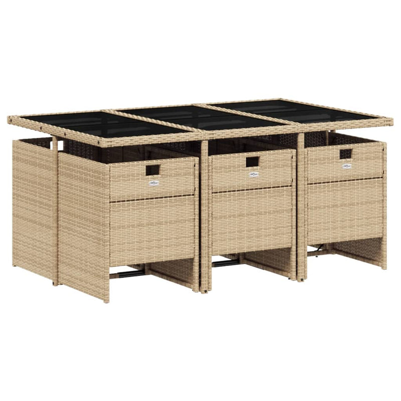 vidaXL 7 Piece Garden Dining Set with Cushions Mix Beige Poly Rattan