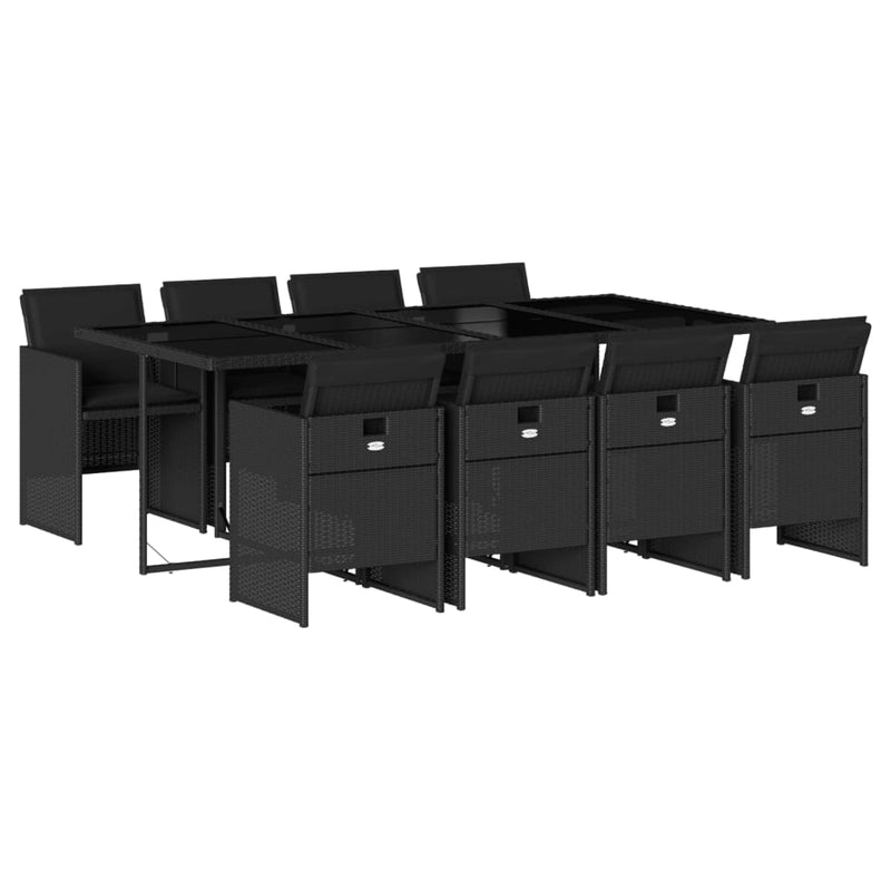 vidaXL 9 Piece Garden Dining Set with Cushions Black Poly Rattan