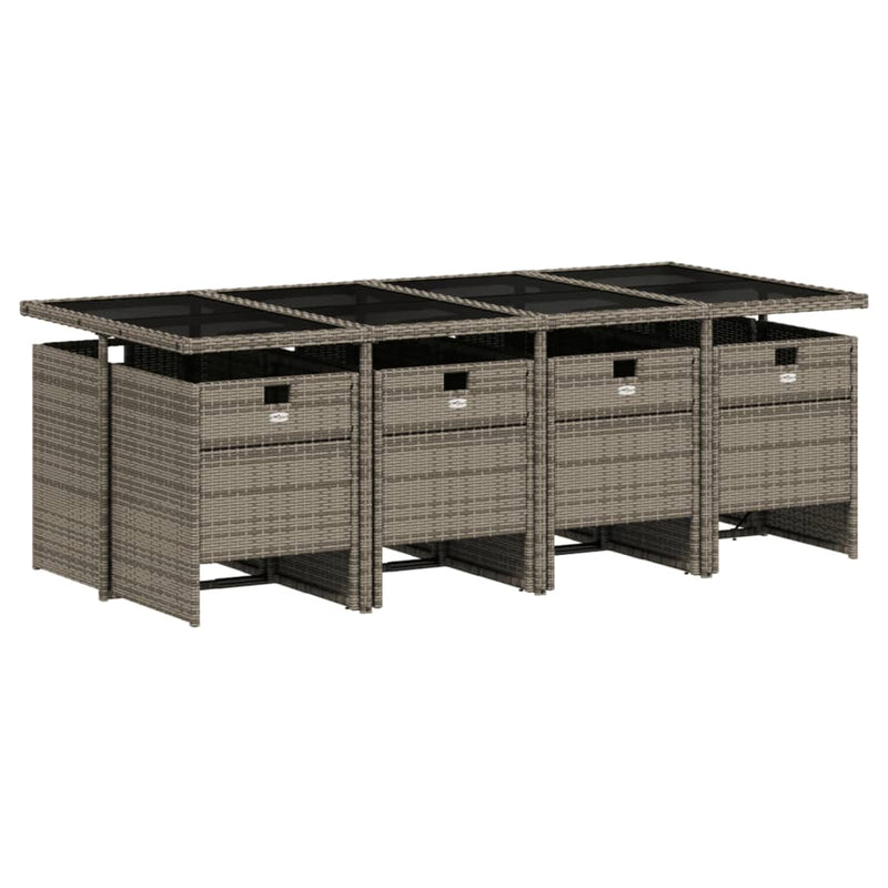 vidaXL 9 Piece Garden Dining Set with Cushions Grey Poly Rattan