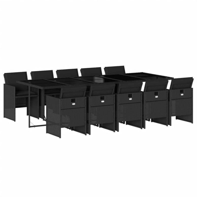 vidaXL 11 Piece Garden Dining Set with Cushions Black Poly Rattan