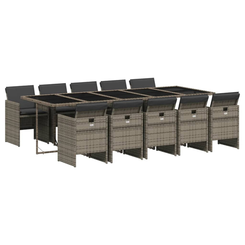 vidaXL 11 Piece Garden Dining Set with Cushions Grey Poly Rattan