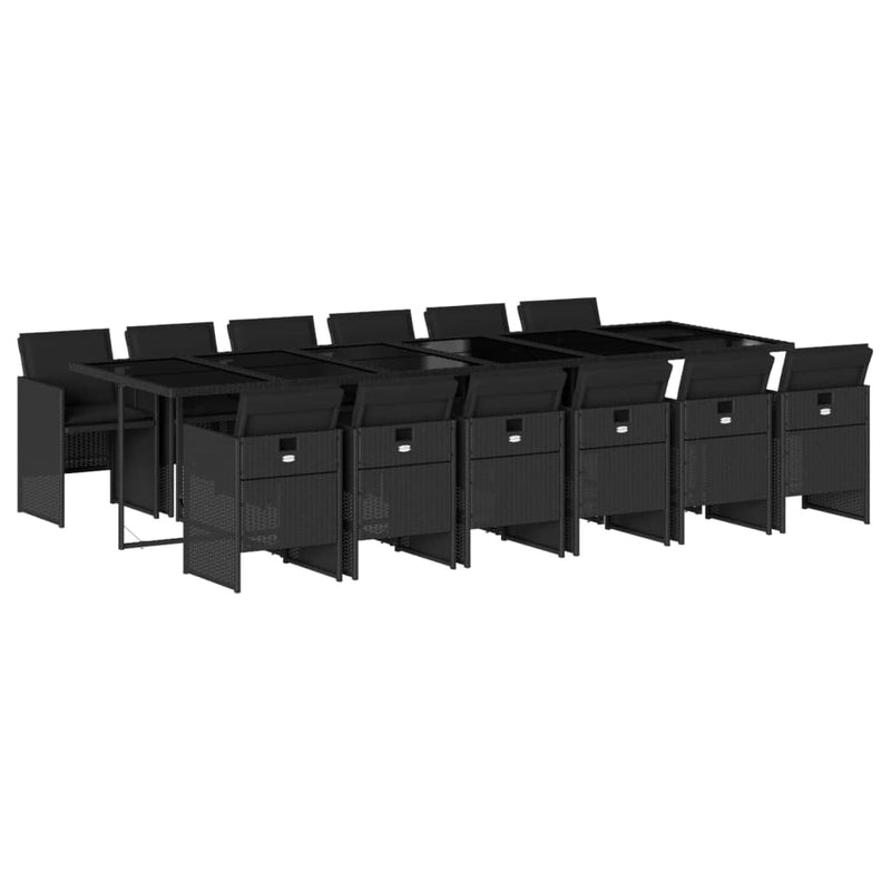 vidaXL 13 Piece Garden Dining Set with Cushions Black Poly Rattan