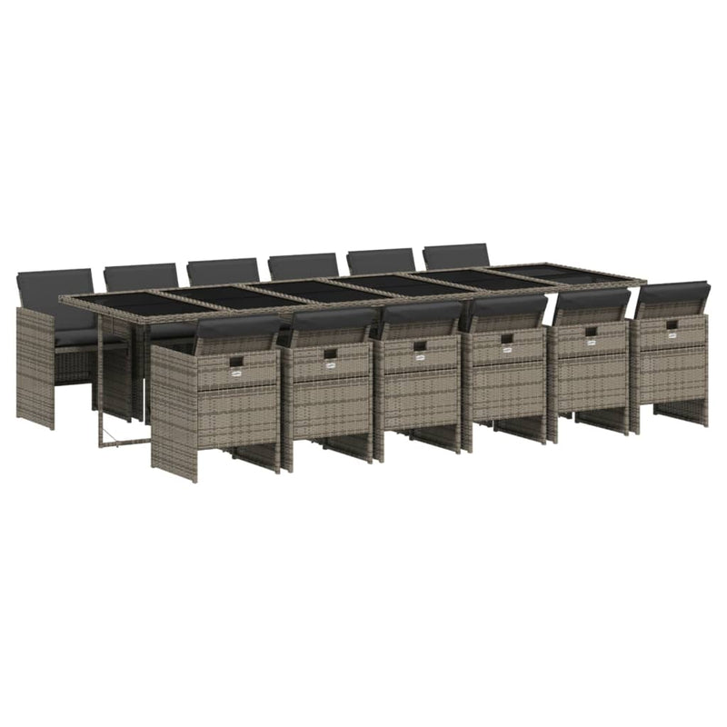 vidaXL 13 Piece Garden Dining Set with Cushions Grey Poly Rattan