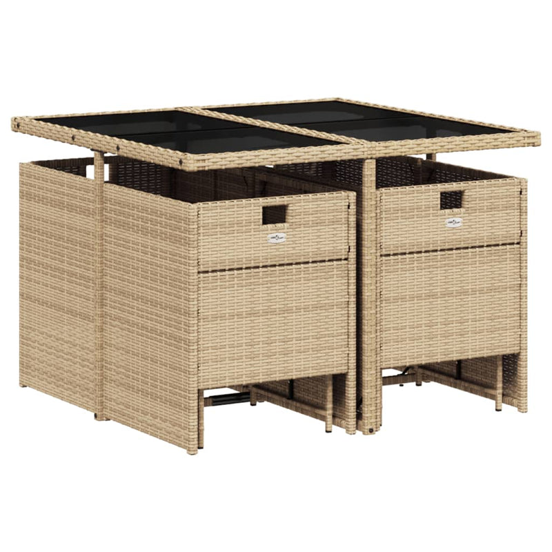 vidaXL 9 Piece Garden Dining Set with Cushions Beige Poly Rattan