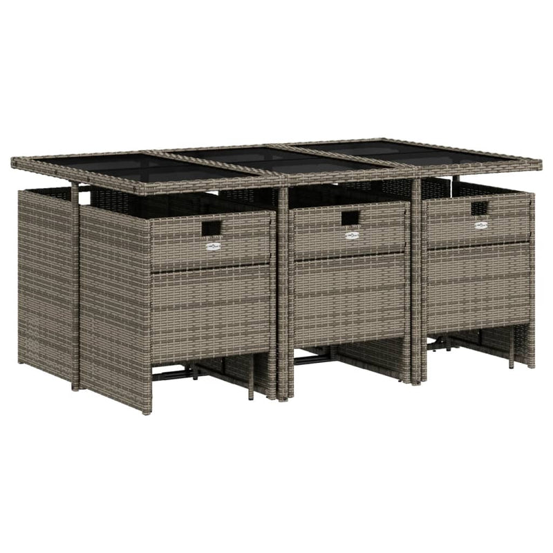 vidaXL 11 Piece Garden Dining Set with Cushions Grey Poly Rattan