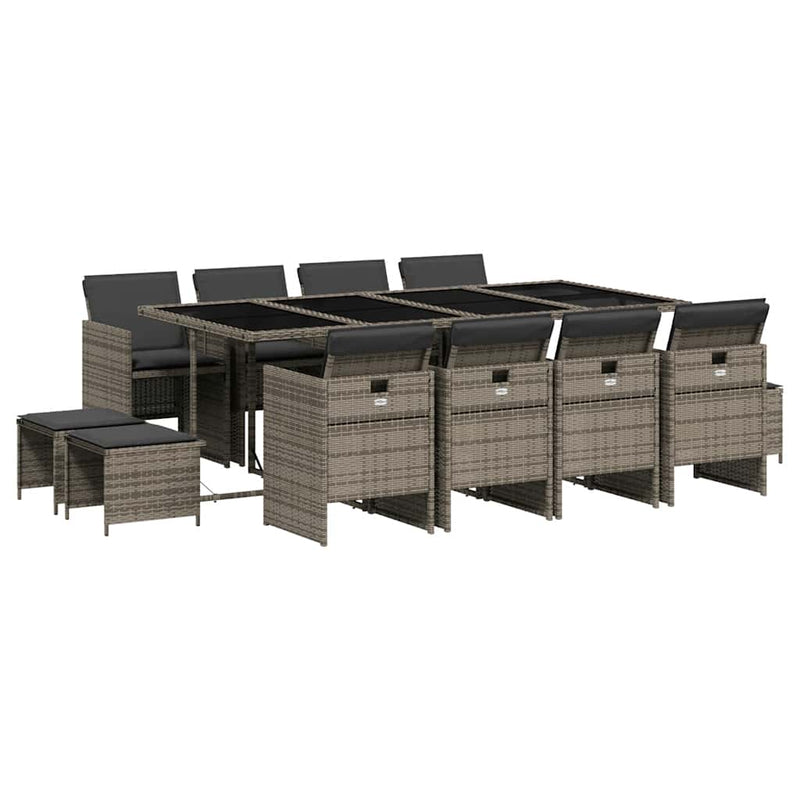 vidaXL 13 Piece Garden Dining Set with Cushions Grey Poly Rattan