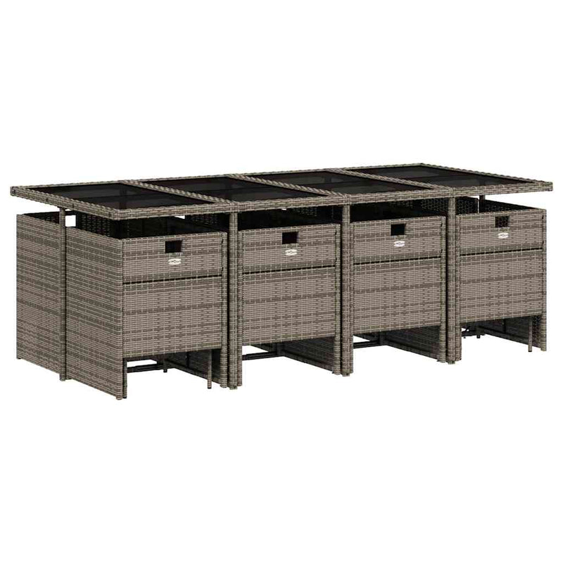 vidaXL 13 Piece Garden Dining Set with Cushions Grey Poly Rattan
