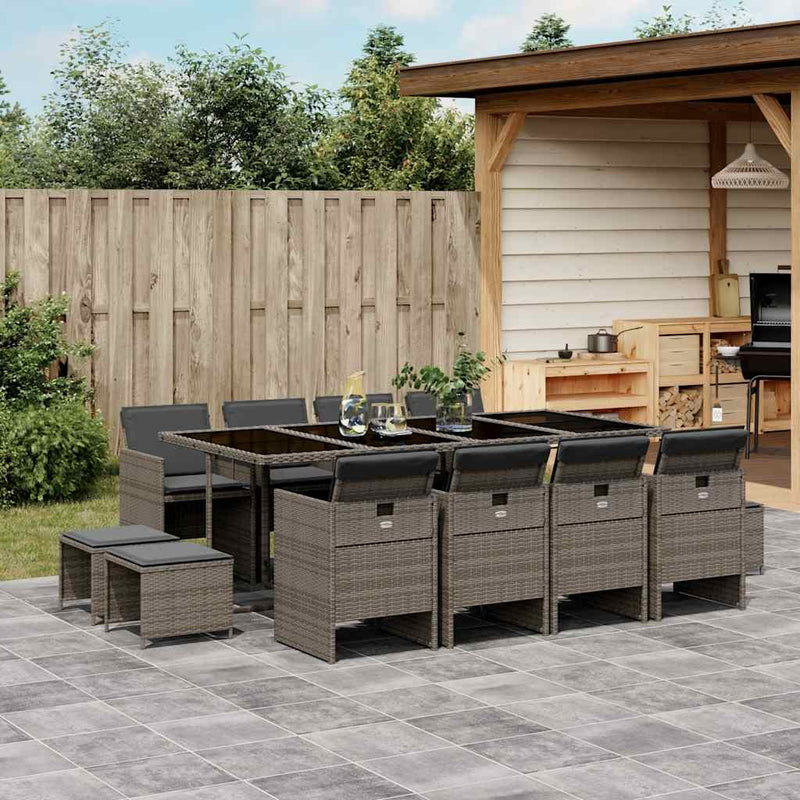 vidaXL 13 Piece Garden Dining Set with Cushions Grey Poly Rattan
