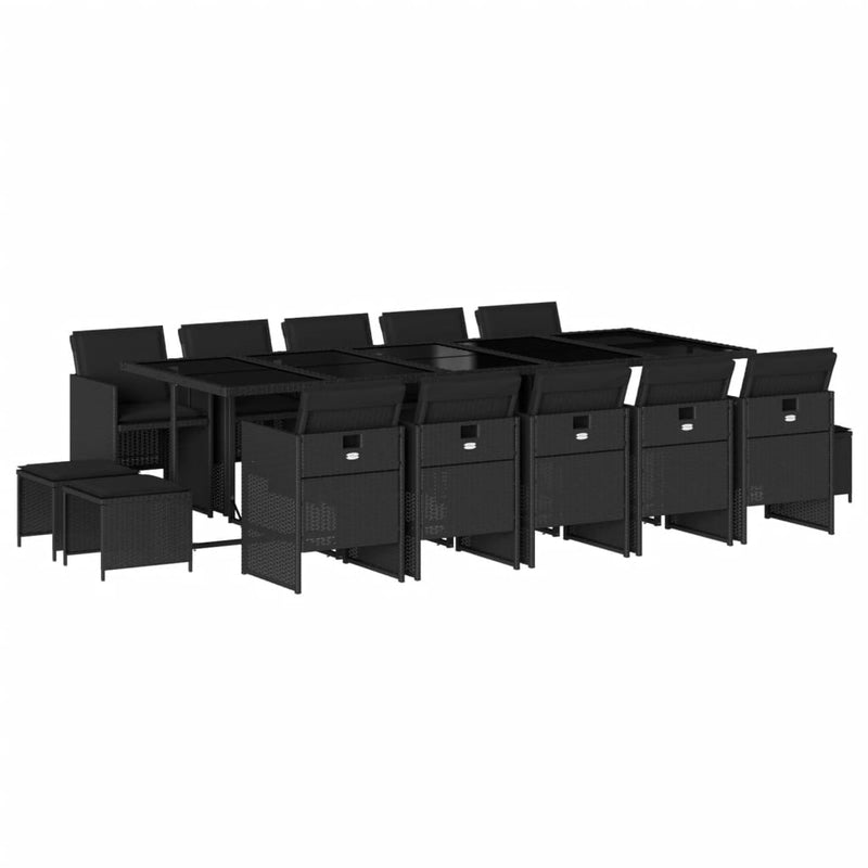 vidaXL 15 Piece Garden Dining Set with Cushions Black Poly Rattan