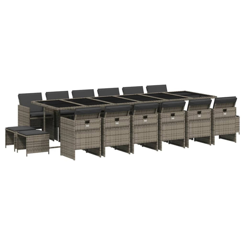 vidaXL 17 Piece Garden Dining Set with Cushions Grey Poly Rattan