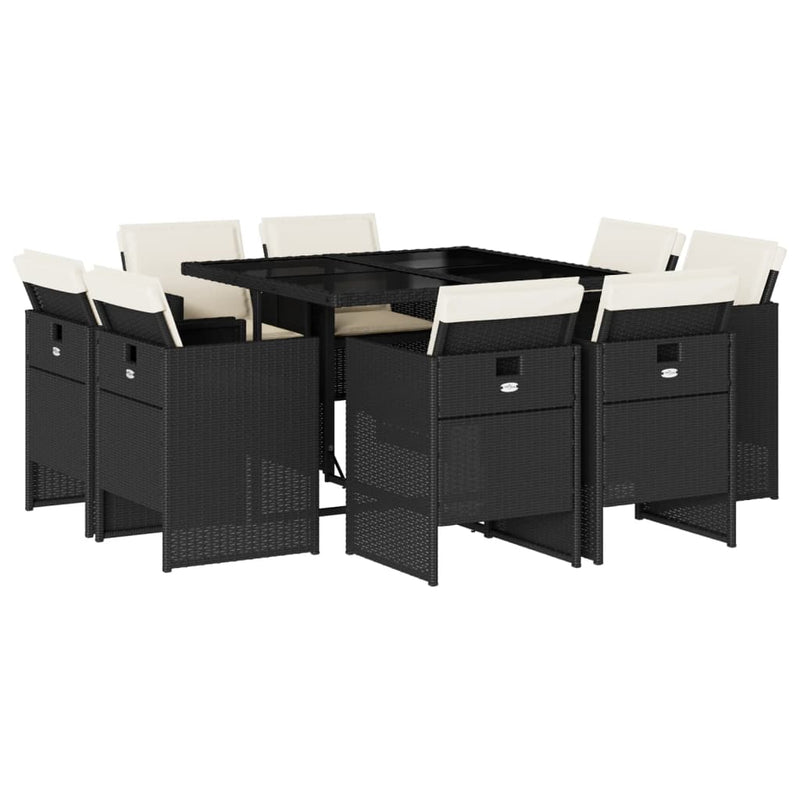 vidaXL 9 Piece Garden Dining Set with Cushions Black Poly Rattan