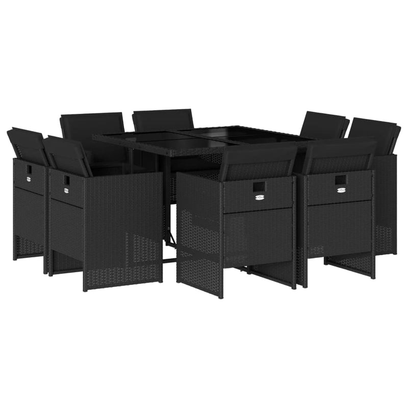 vidaXL 9 Piece Garden Dining Set with Cushions Black Poly Rattan