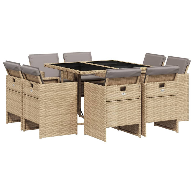 vidaXL 9 Piece Garden Dining Set with Cushions Mix Beige Poly Rattan