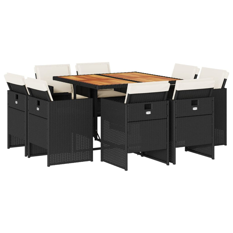 vidaXL 9 Piece Garden Dining Set with Cushions Black Poly Rattan