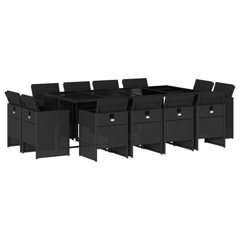 vidaXL 13 Piece Garden Dining Set with Cushions Black Poly Rattan