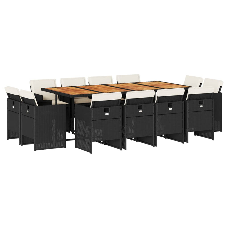 vidaXL 13 Piece Garden Dining Set with Cushions Black Poly Rattan