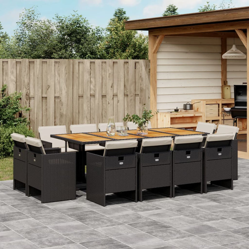 vidaXL 13 Piece Garden Dining Set with Cushions Black Poly Rattan
