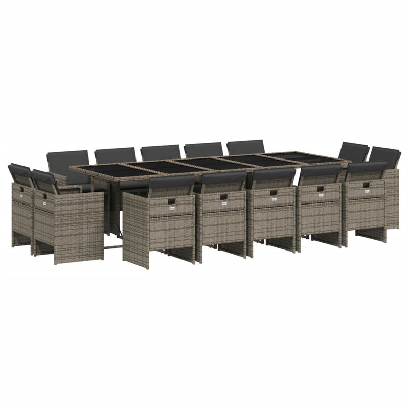 vidaXL 15 Piece Garden Dining Set with Cushions Grey Poly Rattan